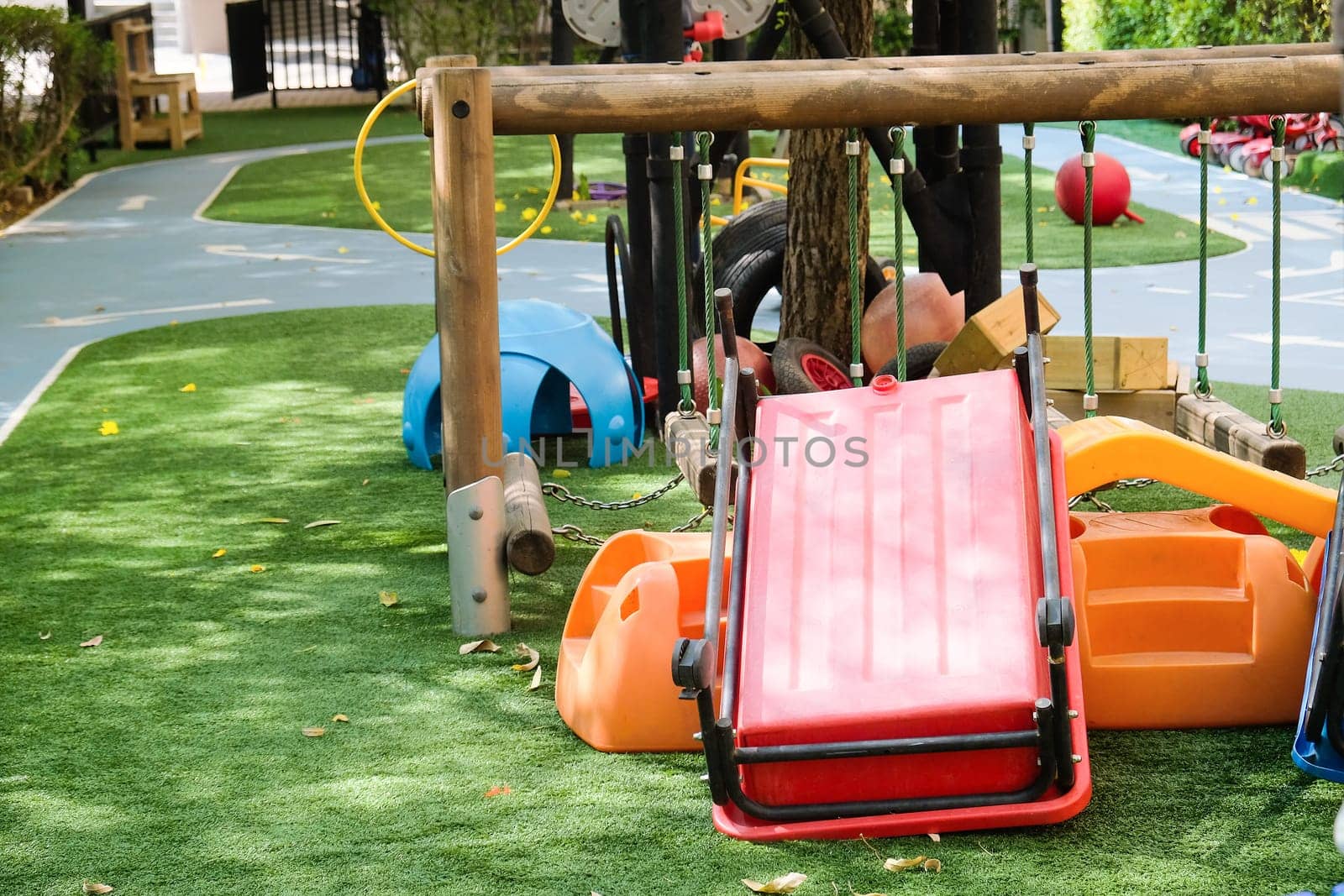 Children's playground in the park on a sunny day