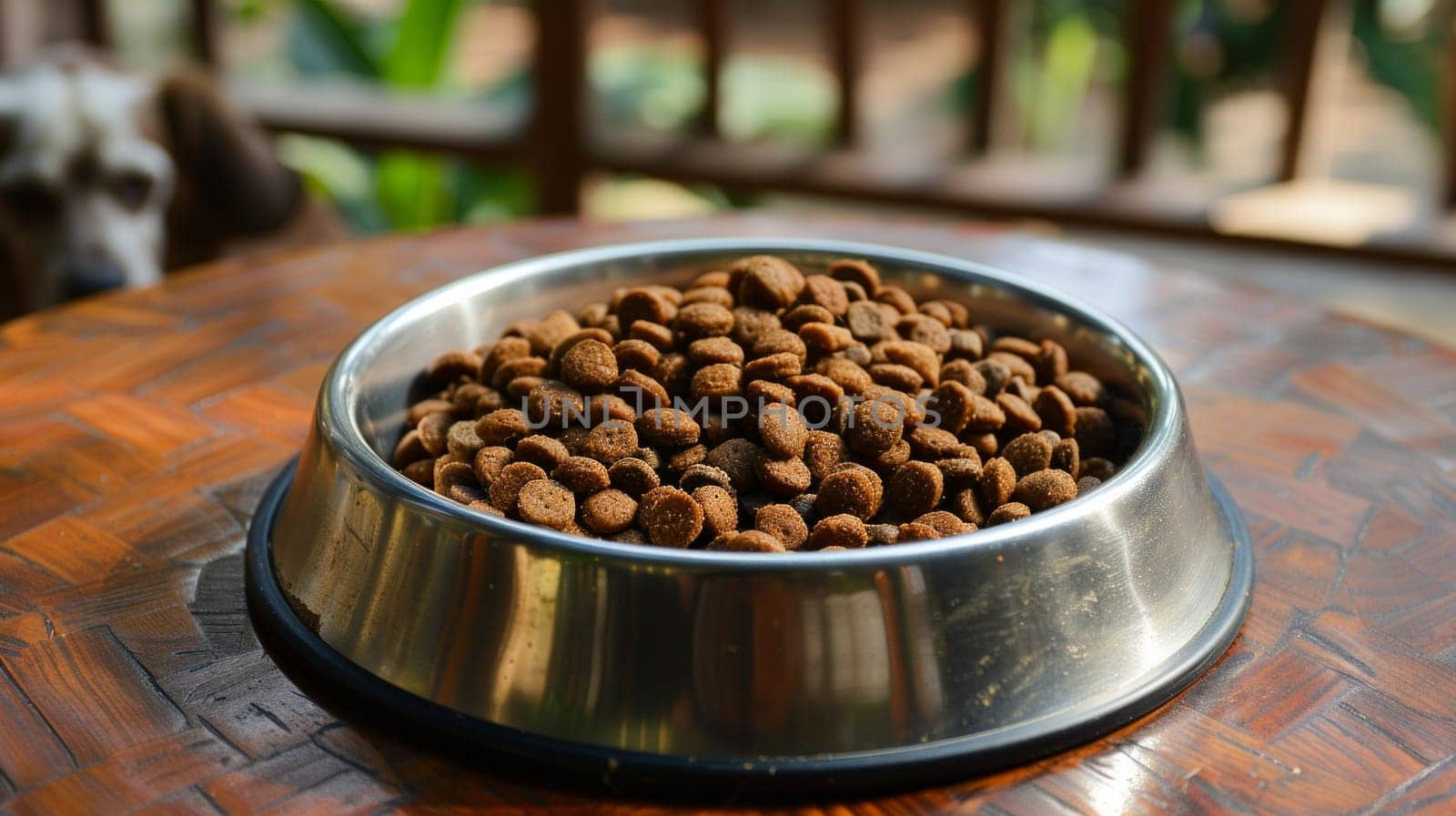 Close up front view of bowl full of dog food by papatonic