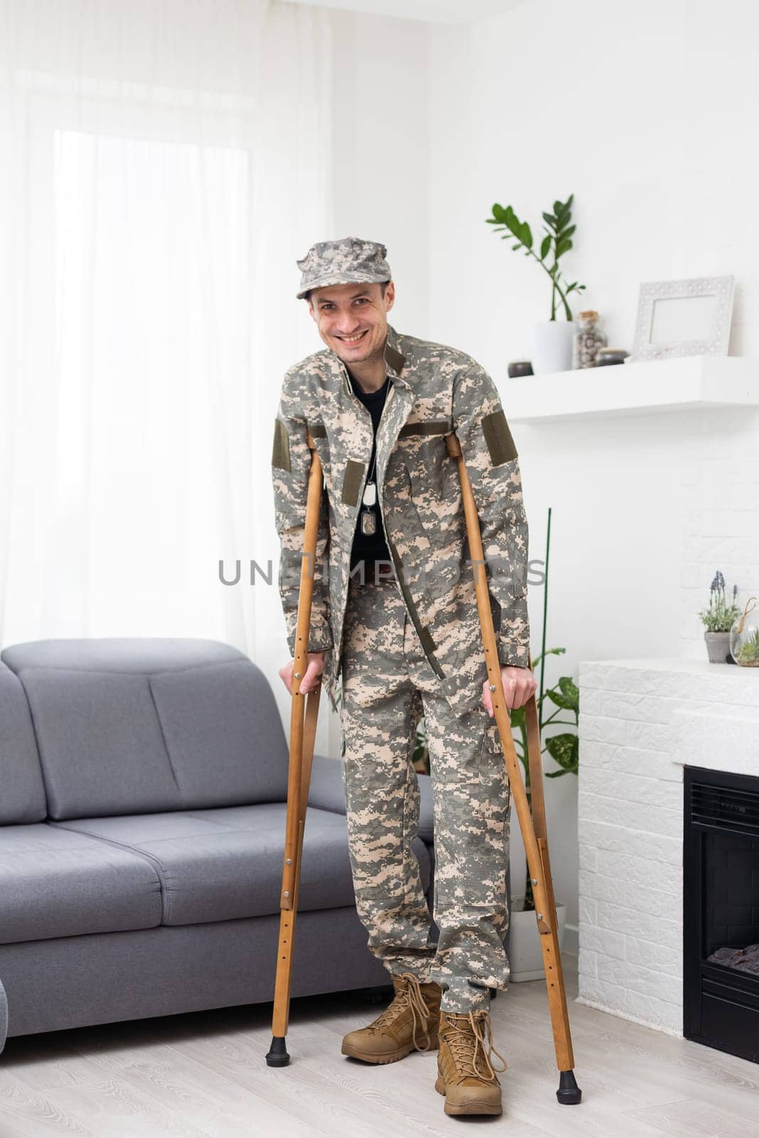 military man with crutches, disability by Andelov13