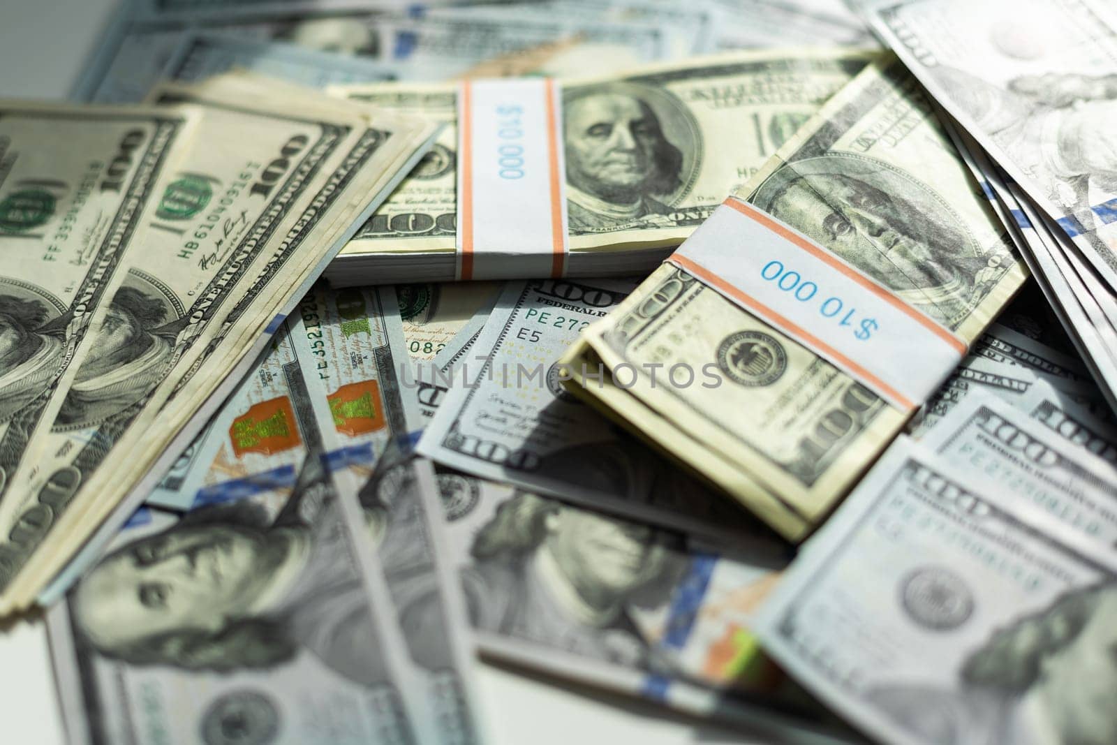 Stacks of hundred dollar bills. High quality photo