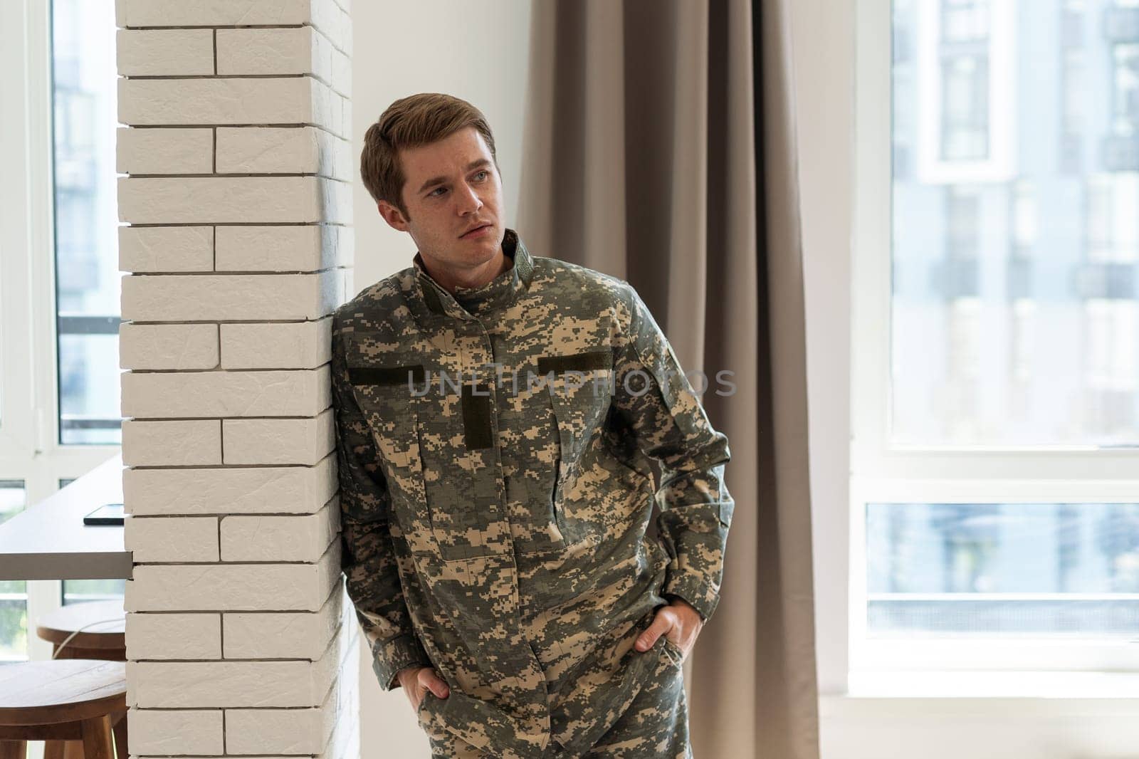 a military man in his thoughts.