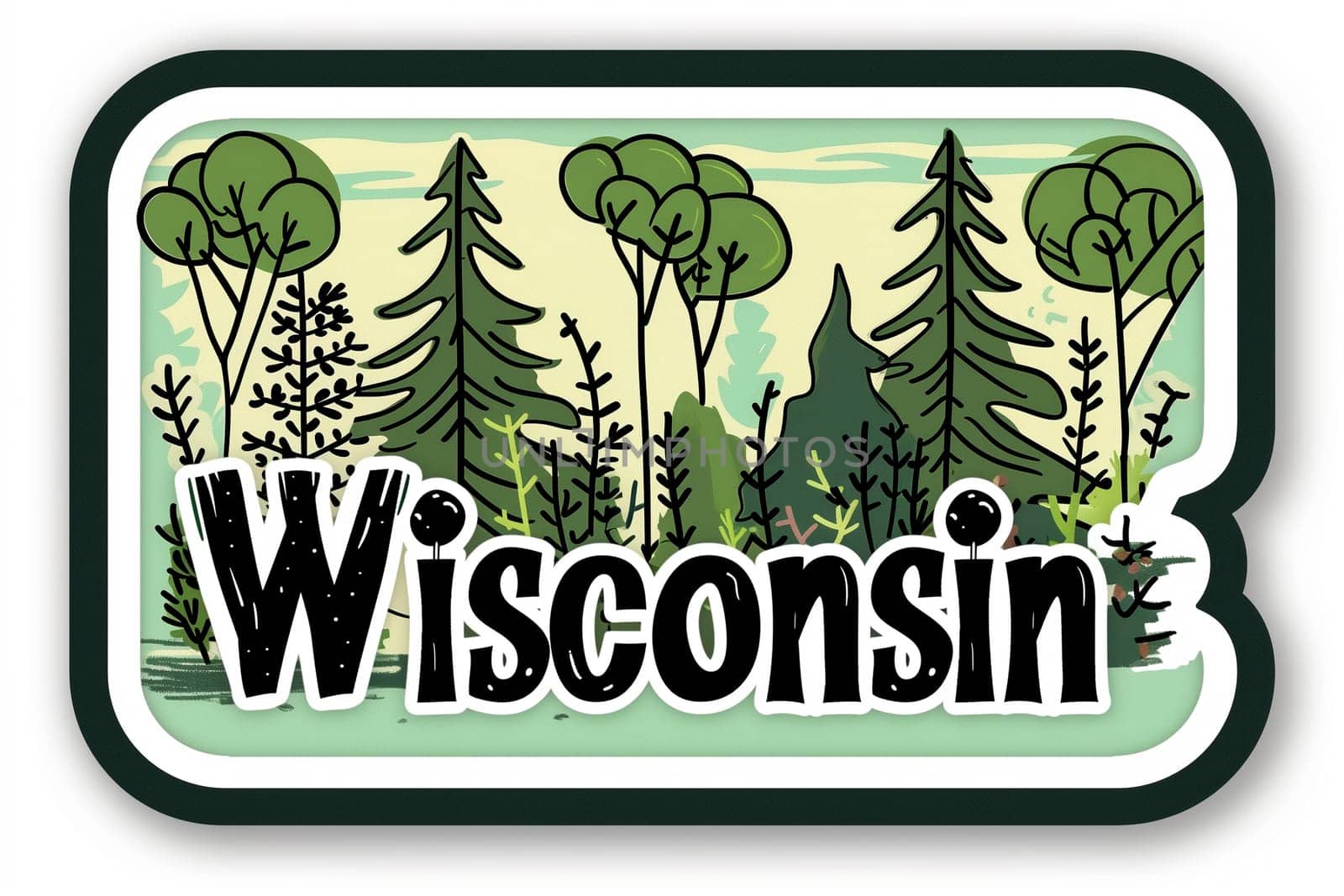 A sticker featuring the word Wisconsin written in bold letters on a background, ready to be placed on a surface to display state pride.