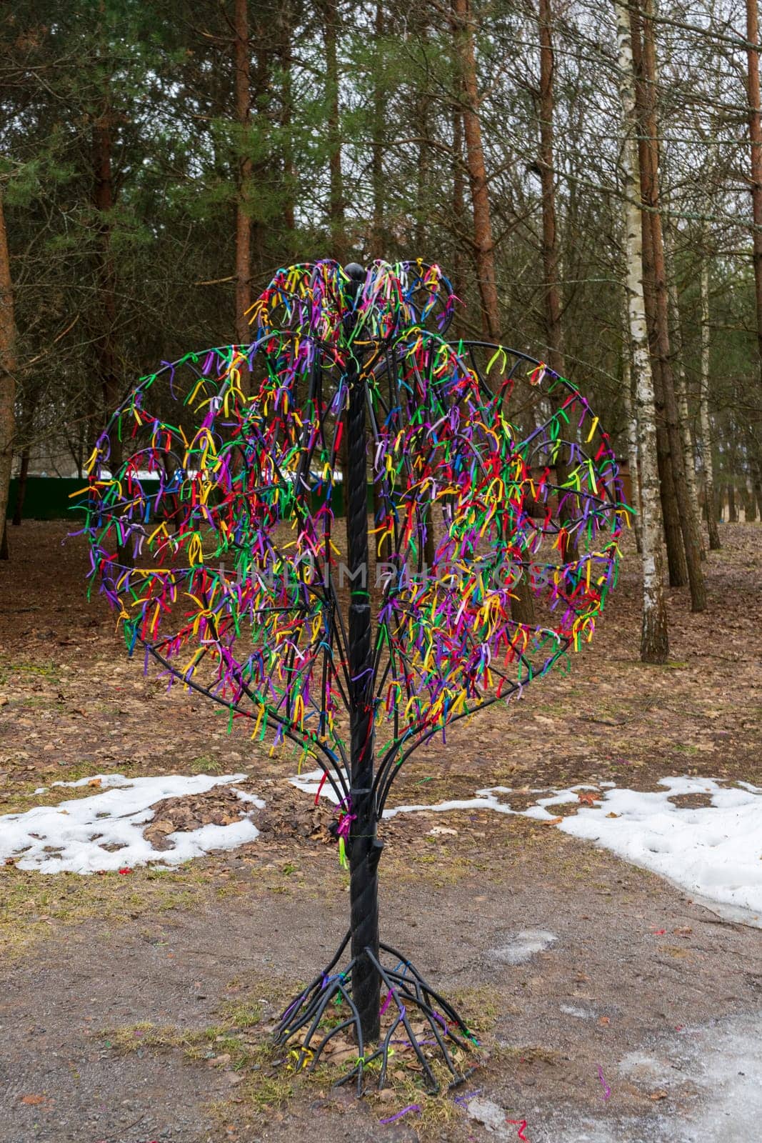 wishing tree in the shape of a metal heart