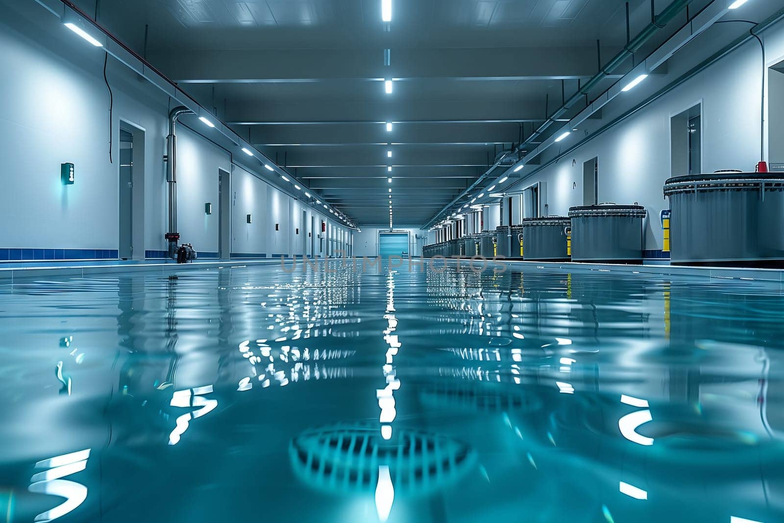 Aqua fixture surrounded by flooring inside the building is a large swimming pool by richwolf
