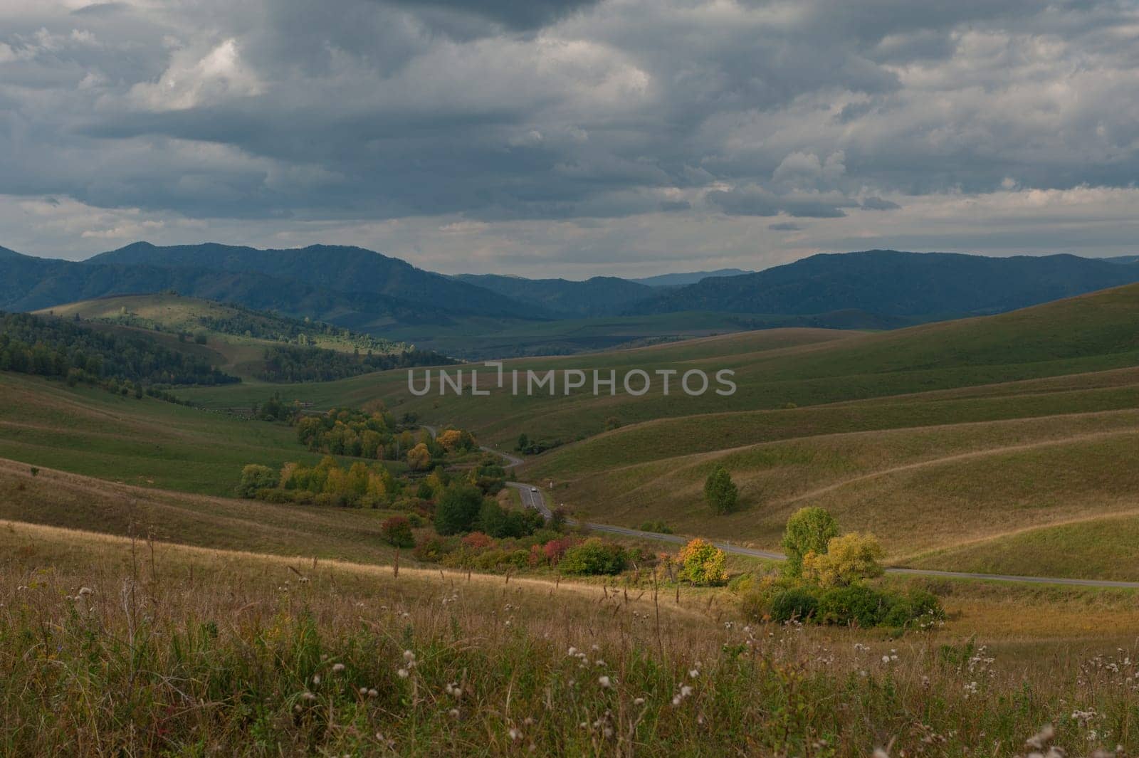 Autumn road in Altai mountains