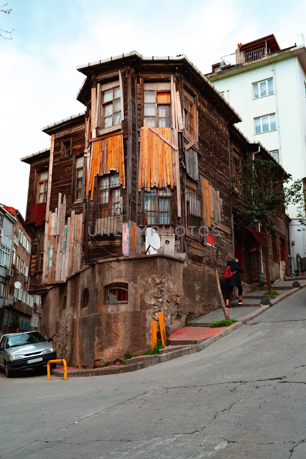Old residential buildings in the street of Istanbul, Turkey