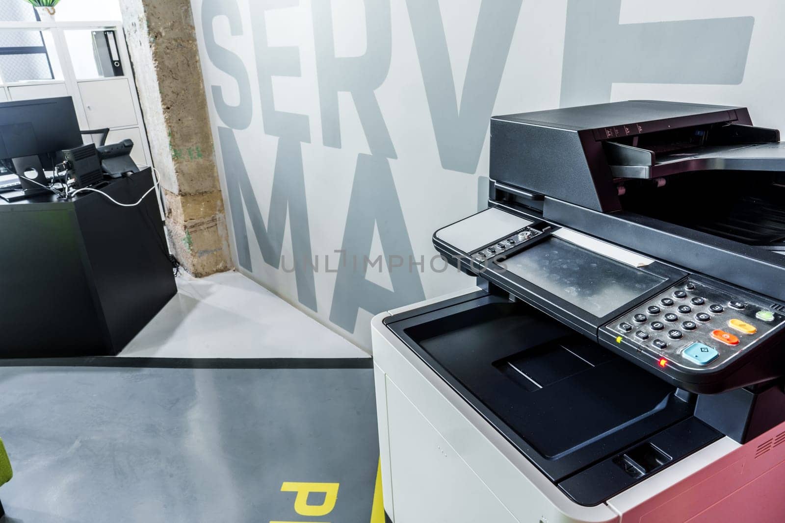 Multifunction printer equipment for scanning and copy paper in modern office
