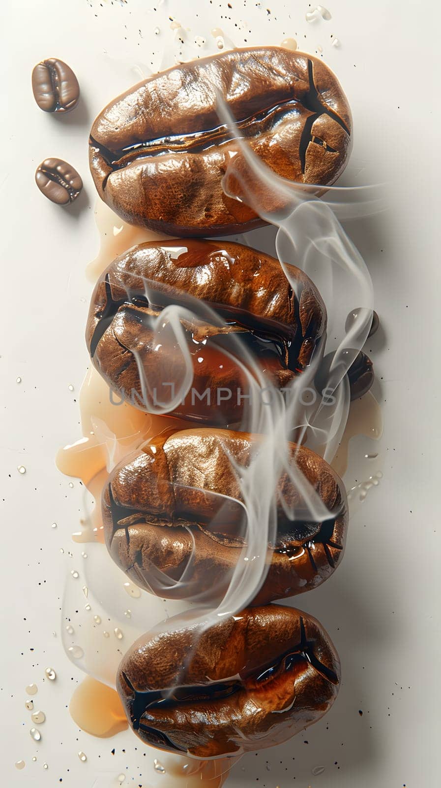 A pile of coffee beans emitting smoke, resembling a swarm of insects by Nadtochiy