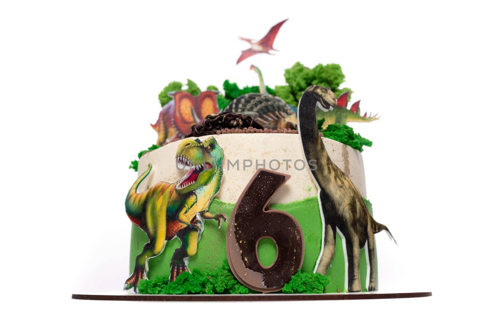 Dinosaur-Themed Birthday Cake With Number Six by TRMK