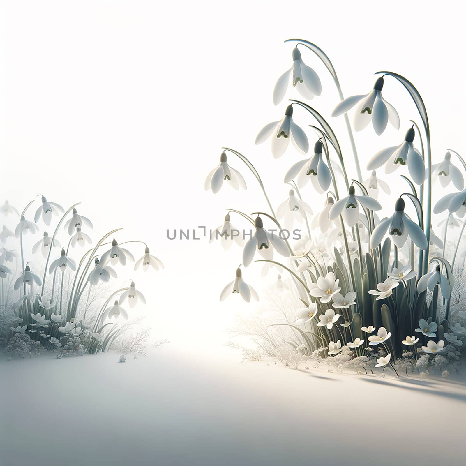Greeting Spring: Tranquil Snowdrops Blossom on White Background