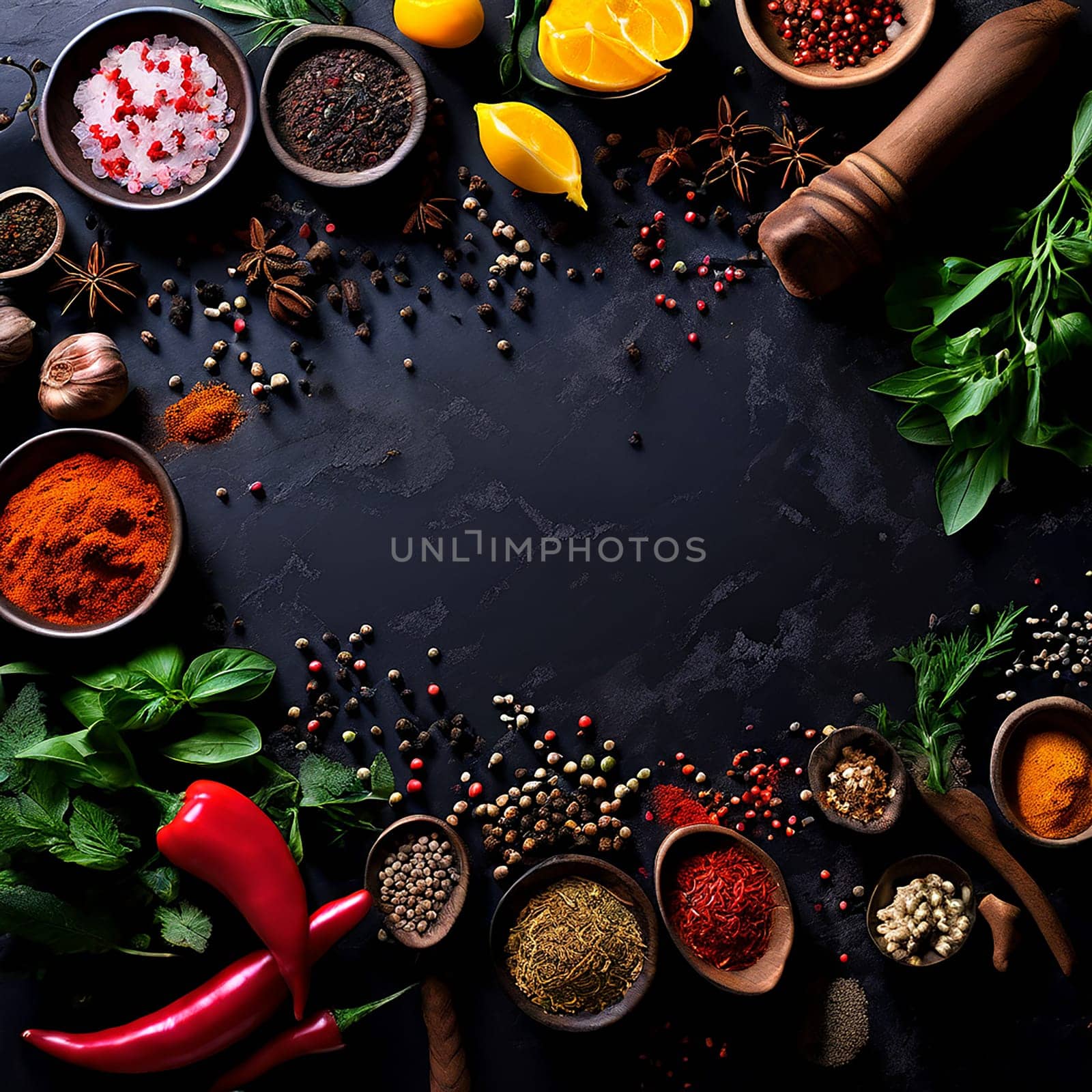 Kitchen Essentials: Colorful Array of Herbs and Spices by Petrichor