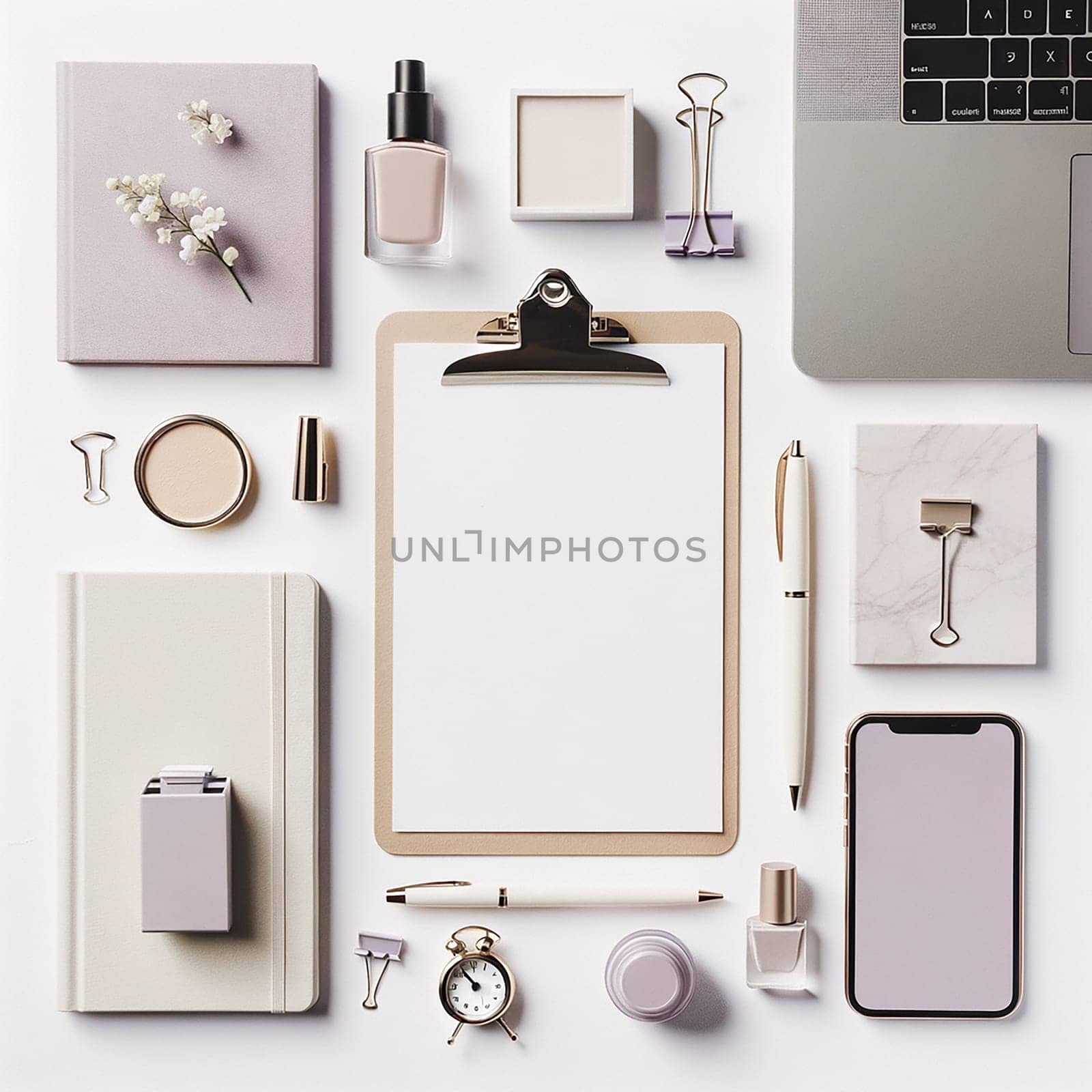 Stylish Stationery: Lilac Accents in a Minimalistic Workspace by Petrichor