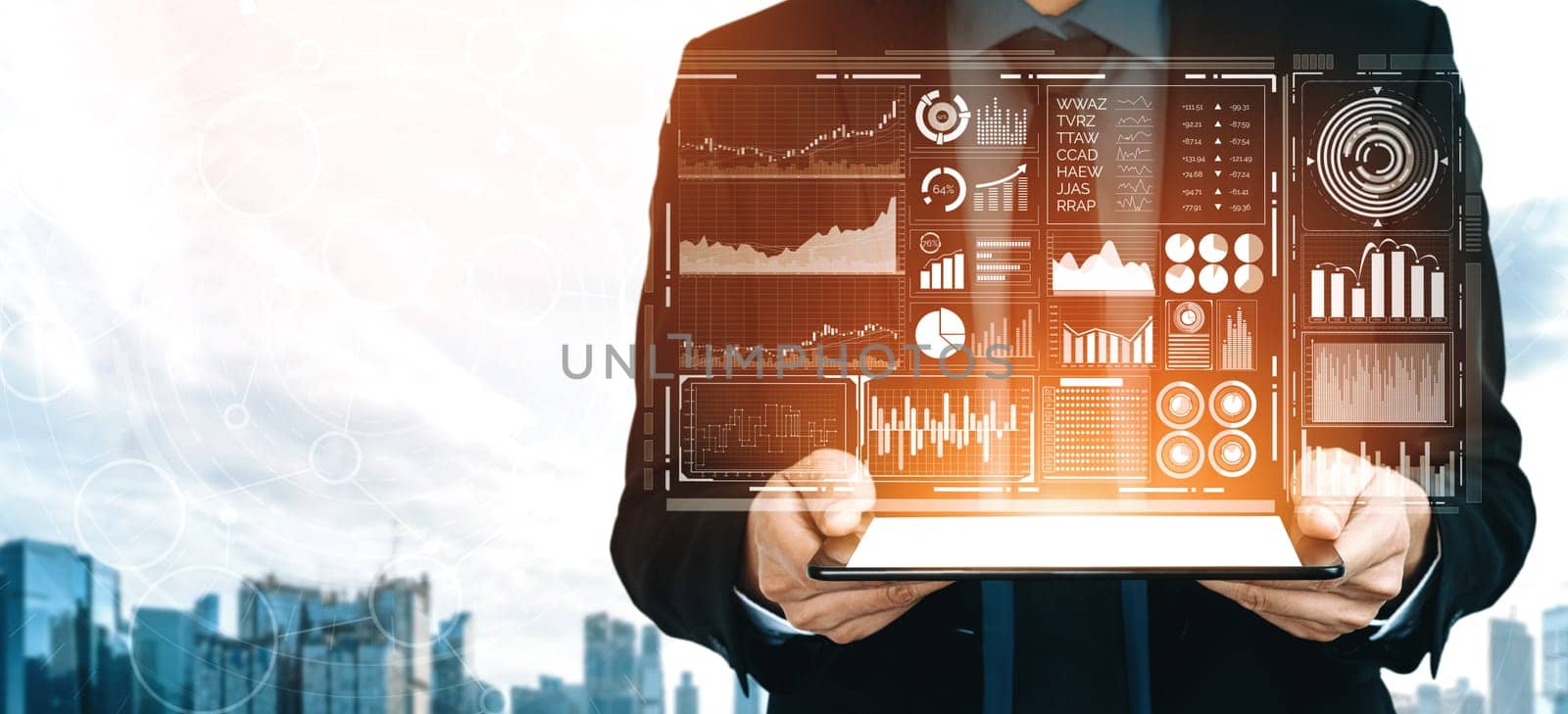 Data Analysis for Business and Finance Concept. interface showing future computer technology of profit analytic, online marketing research and information report for digital business strategy. uds