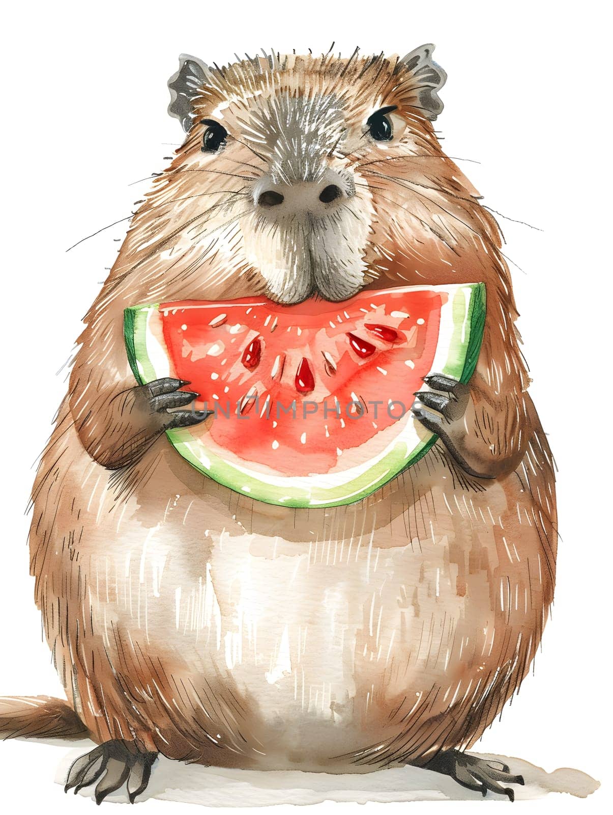 A rodent with whiskers and a snout is enjoying a slice of watermelon, a delicious fruit that can be a comfort food for guinea pigs