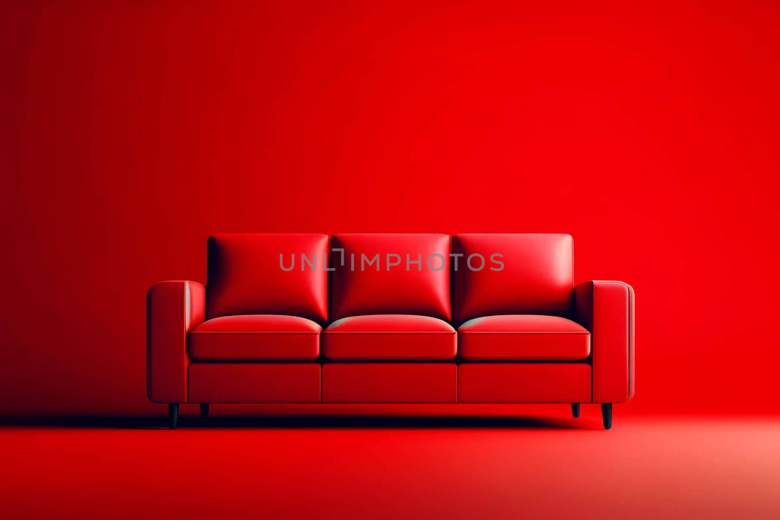 red leather sofa on a red background.