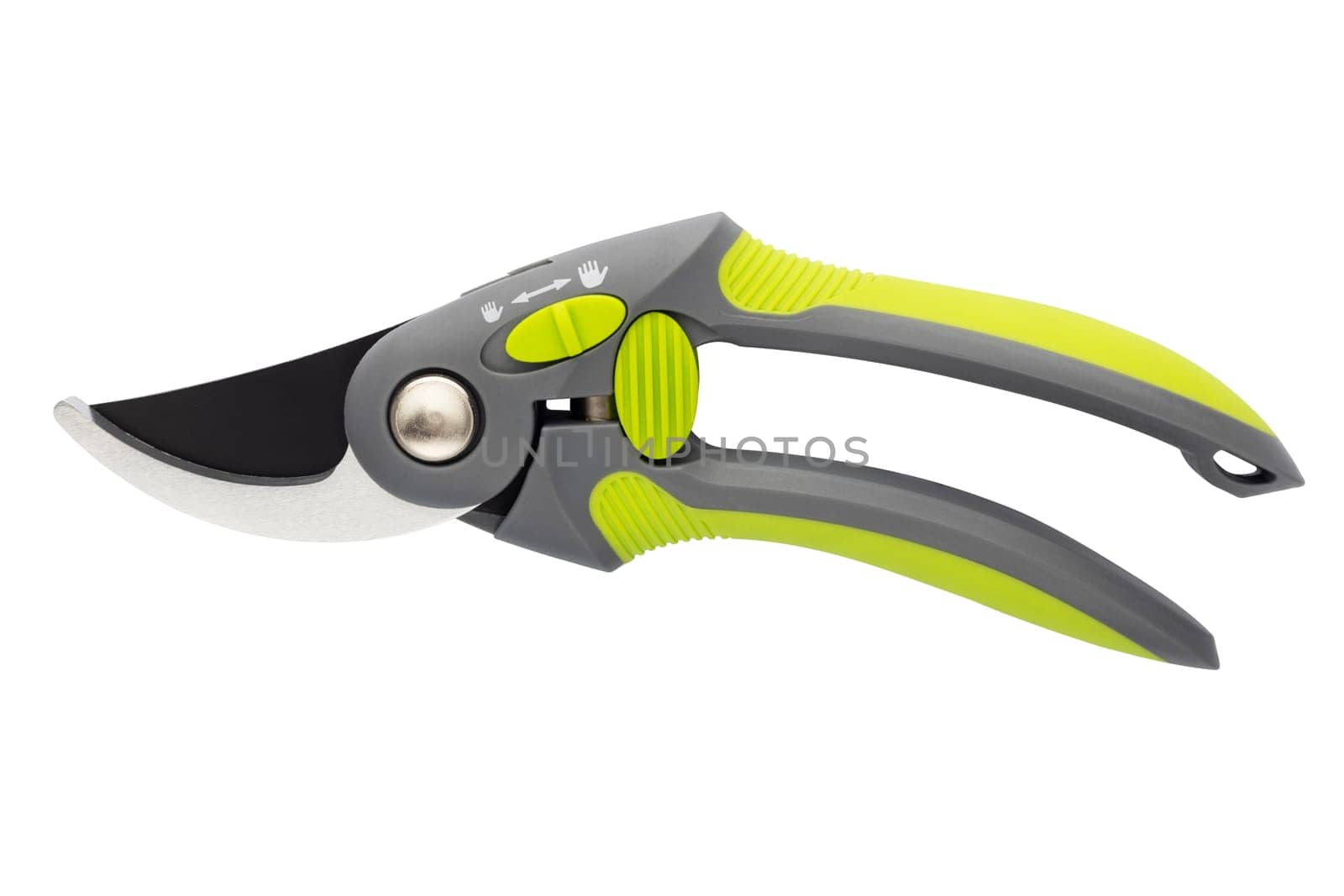 Garden pruning shears with ergonomic design isolated on white background. Tool for design and print.