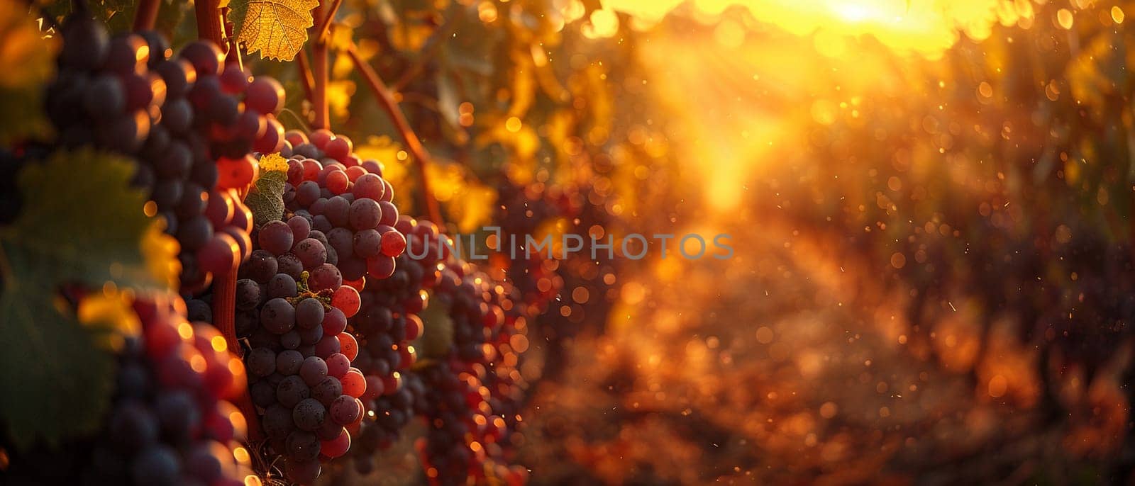 Sprawling Vineyard at Harvest Time with Workers in the Fields by Benzoix