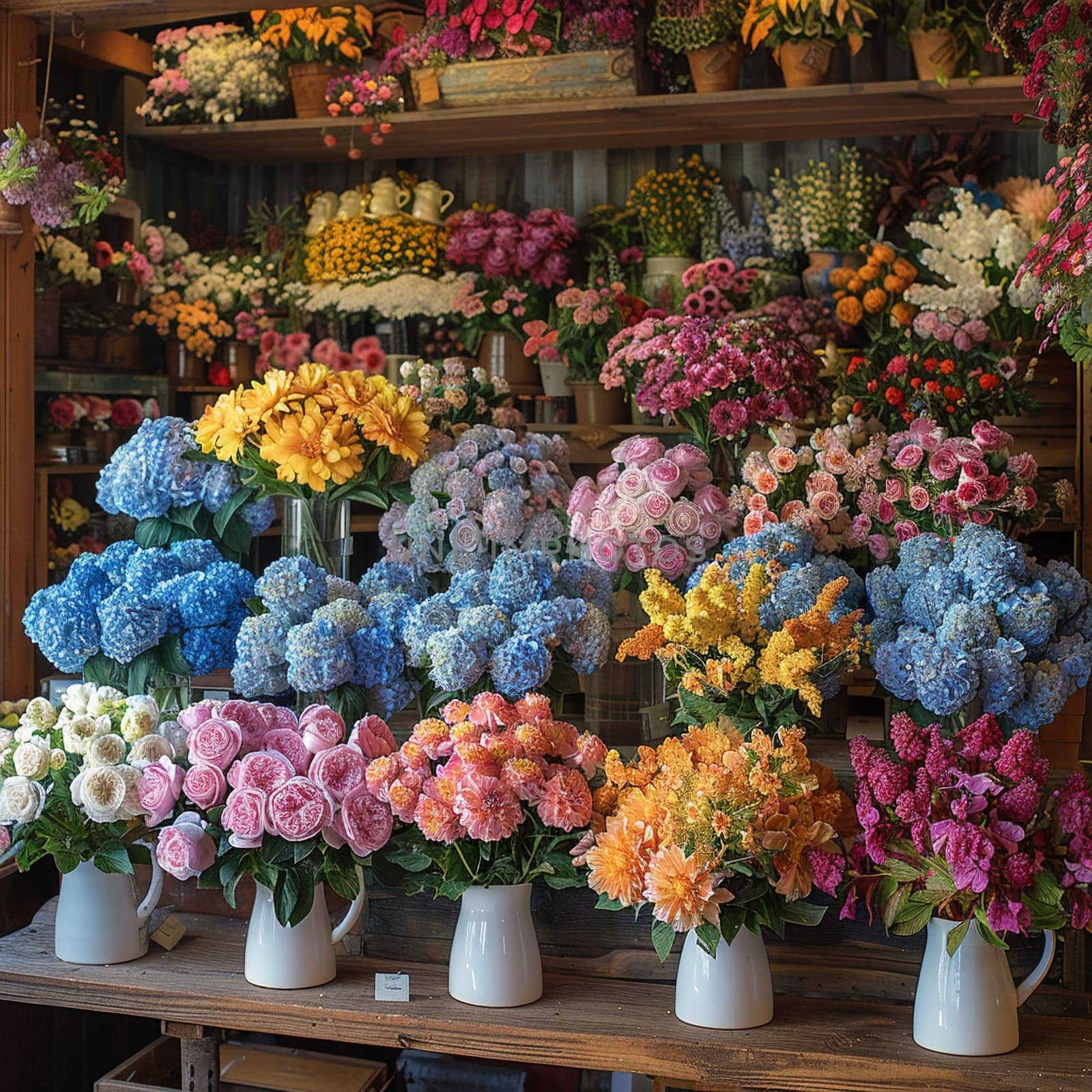 Cheerful Flower Shop Bursting with Colorful Arrangements for Sale by Benzoix