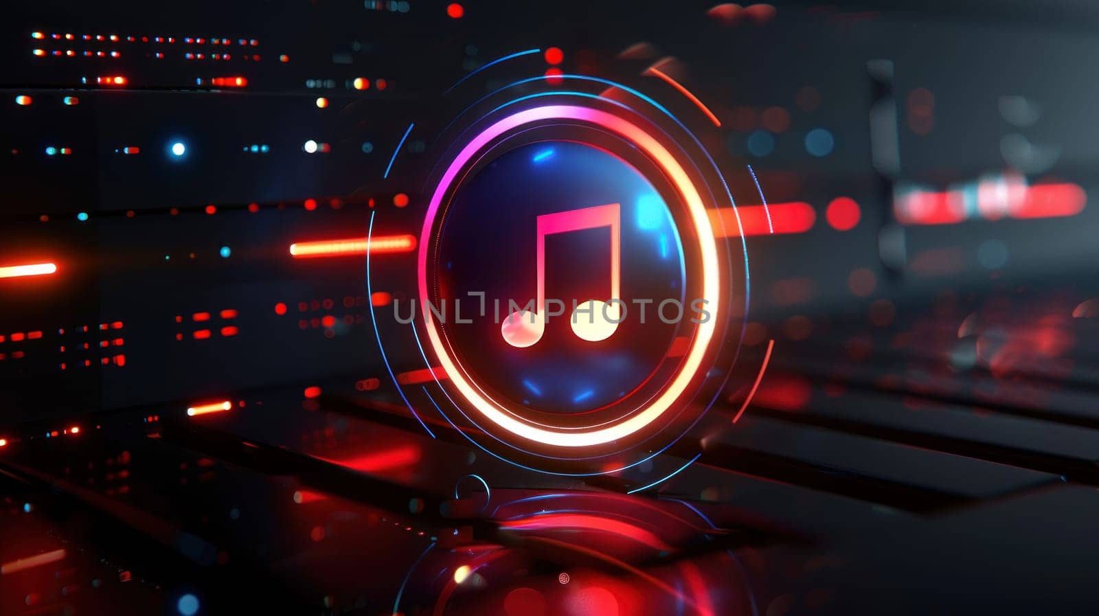 A colorful, glowing circle with a musical note in the center.