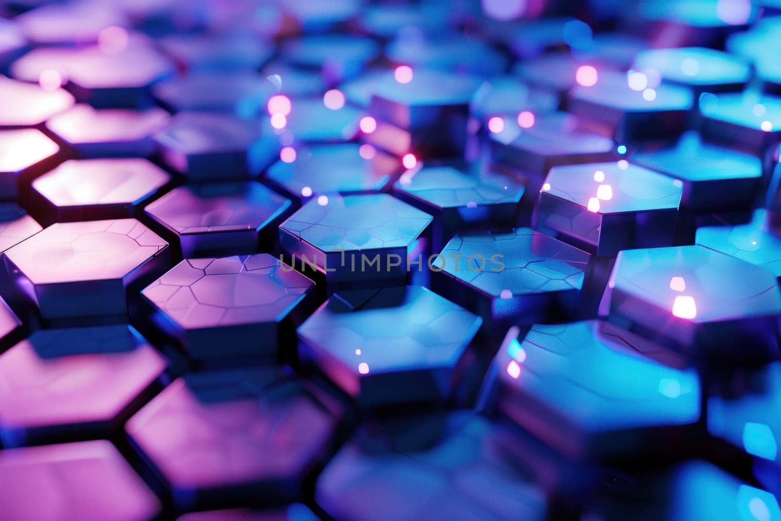 A close up of a purple and blue hexagons.
