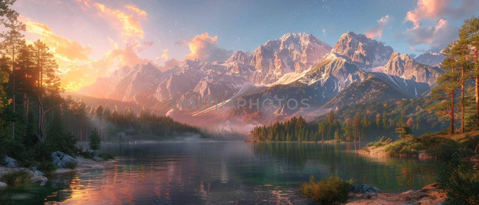 A beautiful mountain range with a lake in the foreground by golfmerrymaker