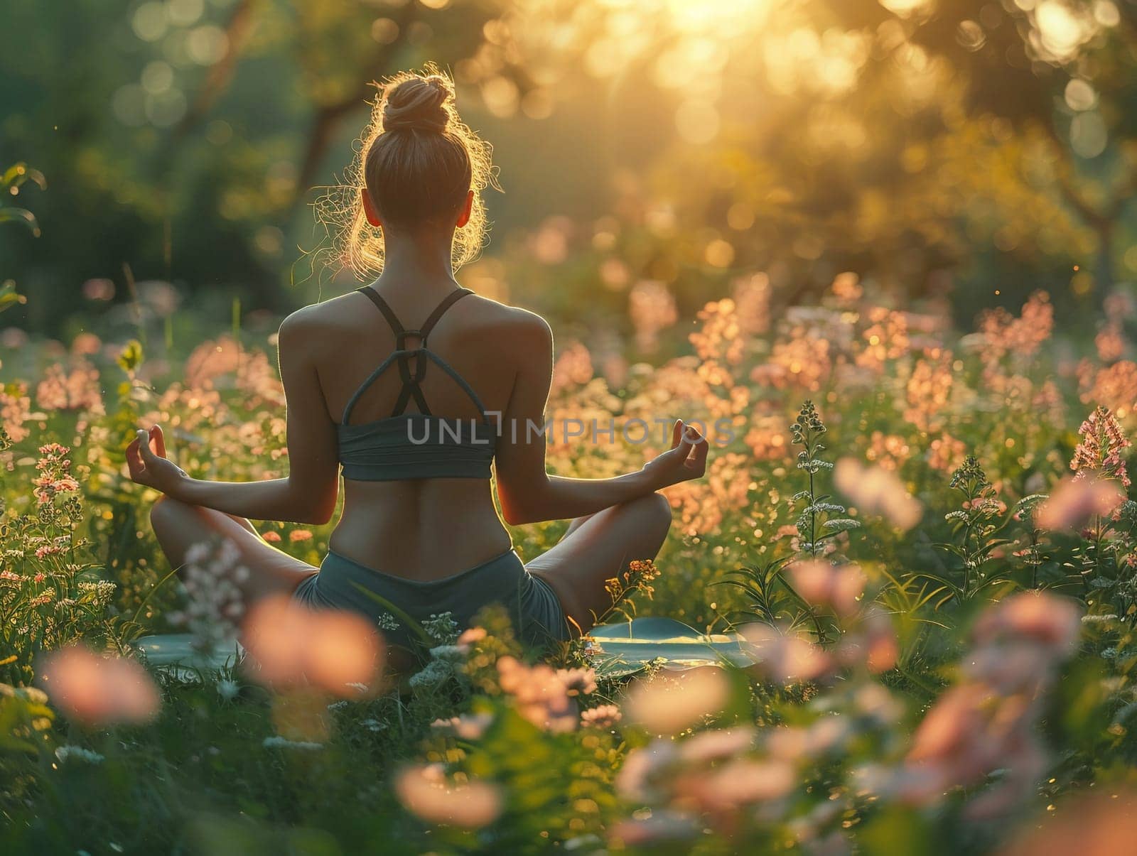 Peaceful Yoga Retreat in Nature with Soft Edges of Serenity, The gentle blend of nature and poses suggests the pursuit of wellness and mindfulness.