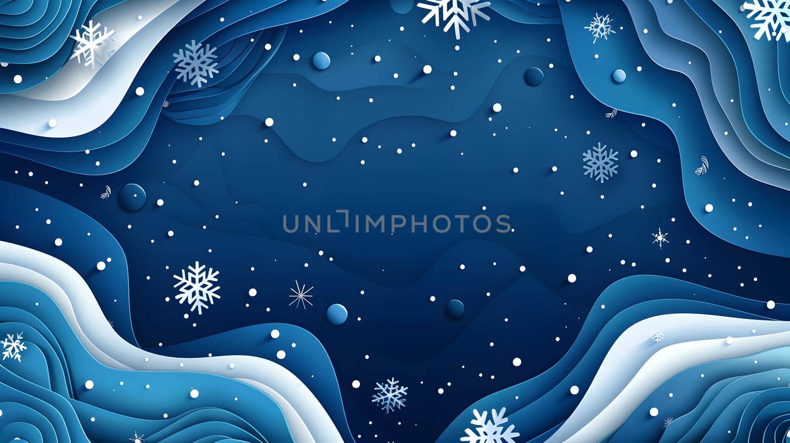 Electric blue waves with snowflakes on a liquid azure background by Nadtochiy