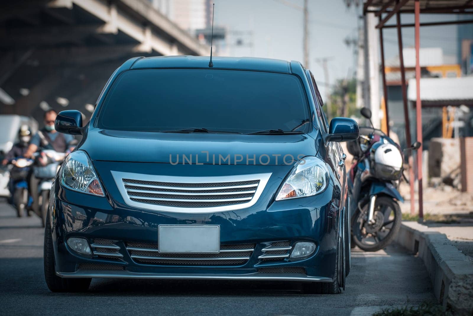 Car damaged crash from car accident on the road wait insurance in a city collision in Bangkok Road, accidents are a major problem of traffic in Thailand.