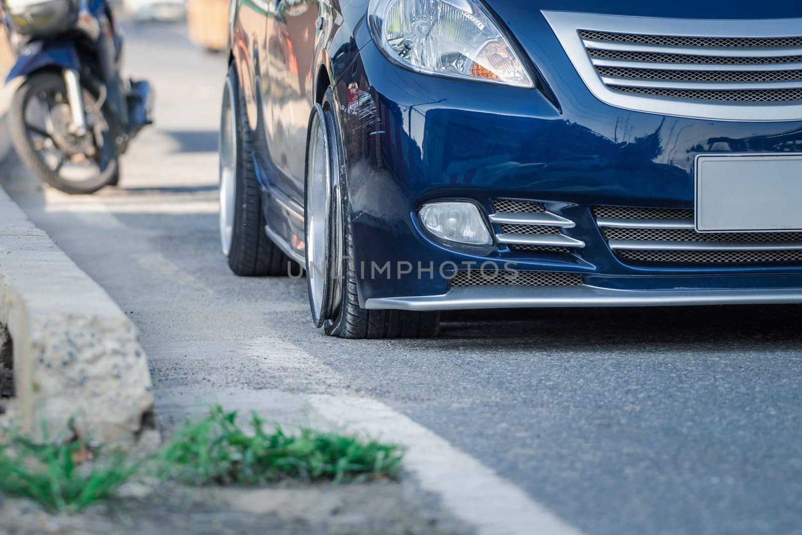 Car damaged crash from car accident on the road wait insurance in a city collision in Bangkok Road, accidents are a major problem of traffic in Thailand.