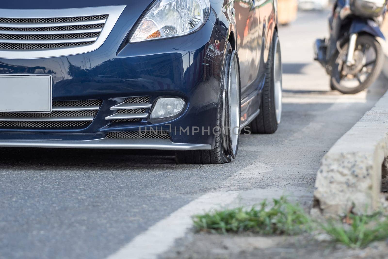 Car damaged crash from car accident on the road wait insurance in a city collision in Bangkok Road, accidents are a major problem of traffic in Thailand.