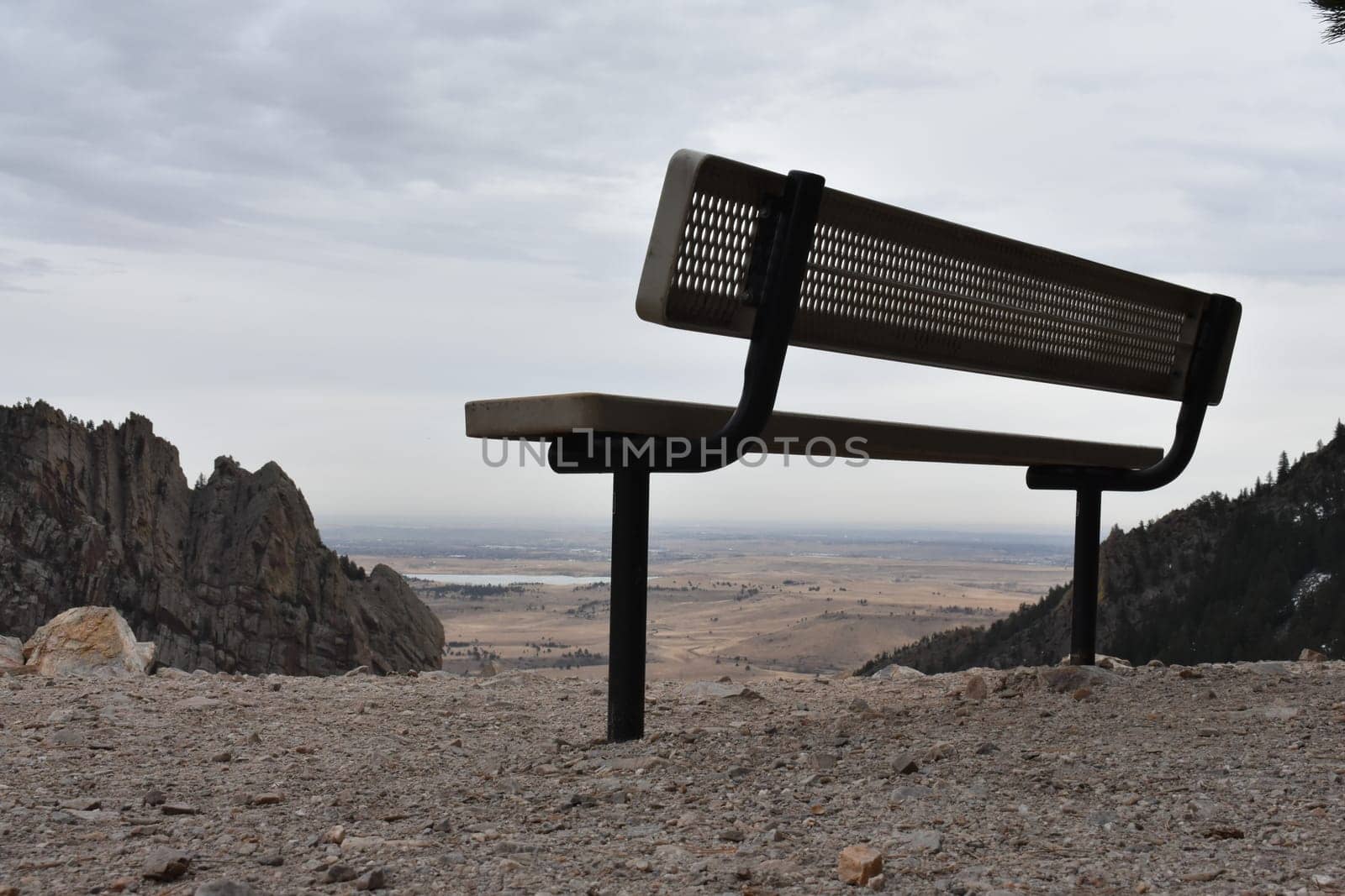 Empty Bench at Continental Divide Overlook, Eldorado Canyon State Park, Colorado. High quality photo