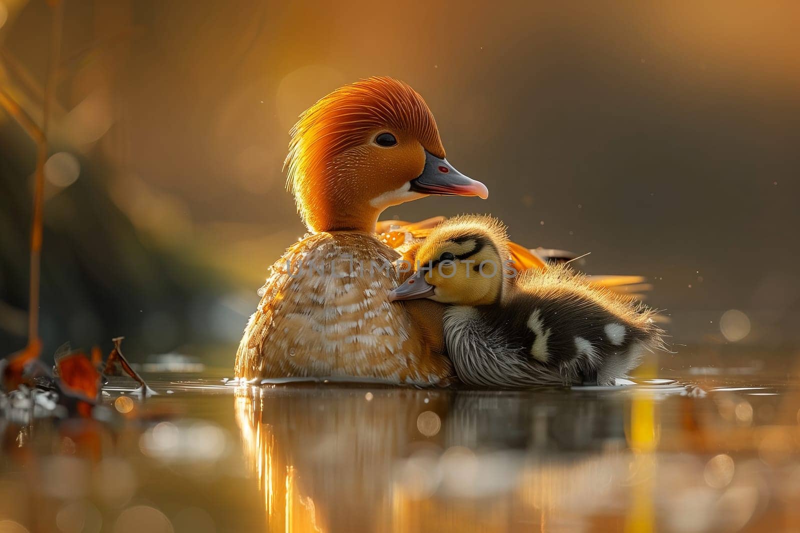 A duck and her duckling swim in the liquid environment by richwolf