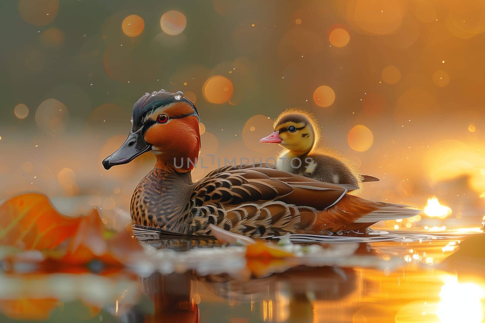 A duck and a duckling swim gracefully in the liquid nature of the water by richwolf