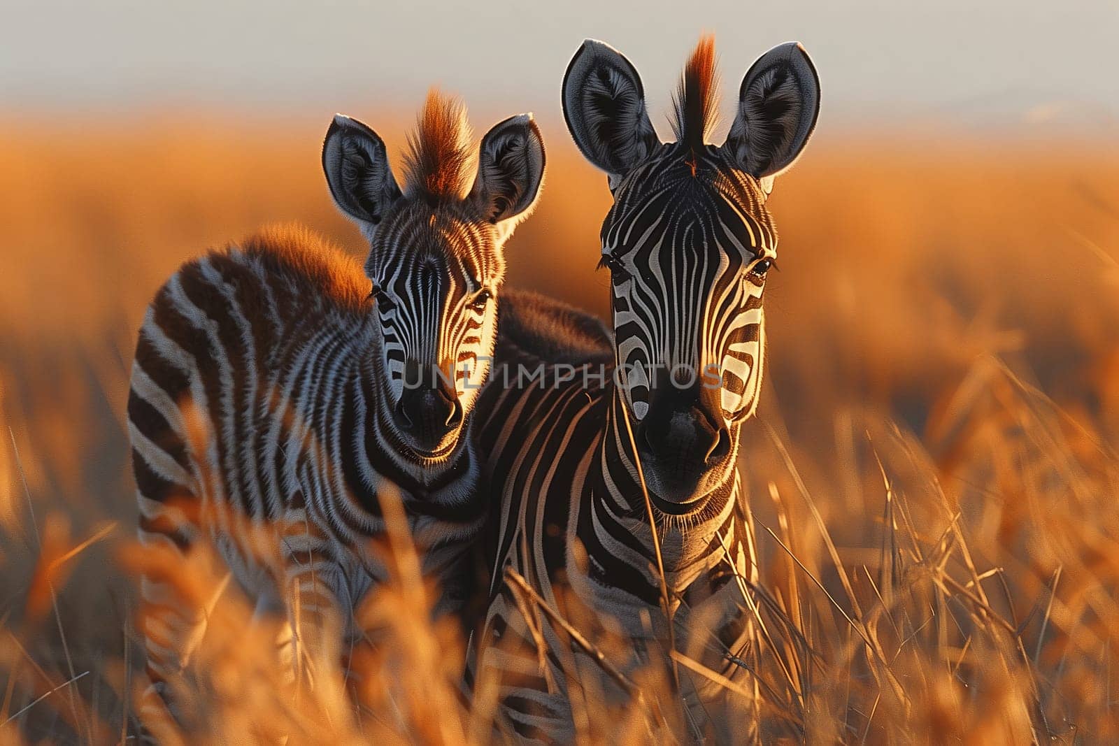 Two zebras in a grassy field, blending with the natural landscape by richwolf