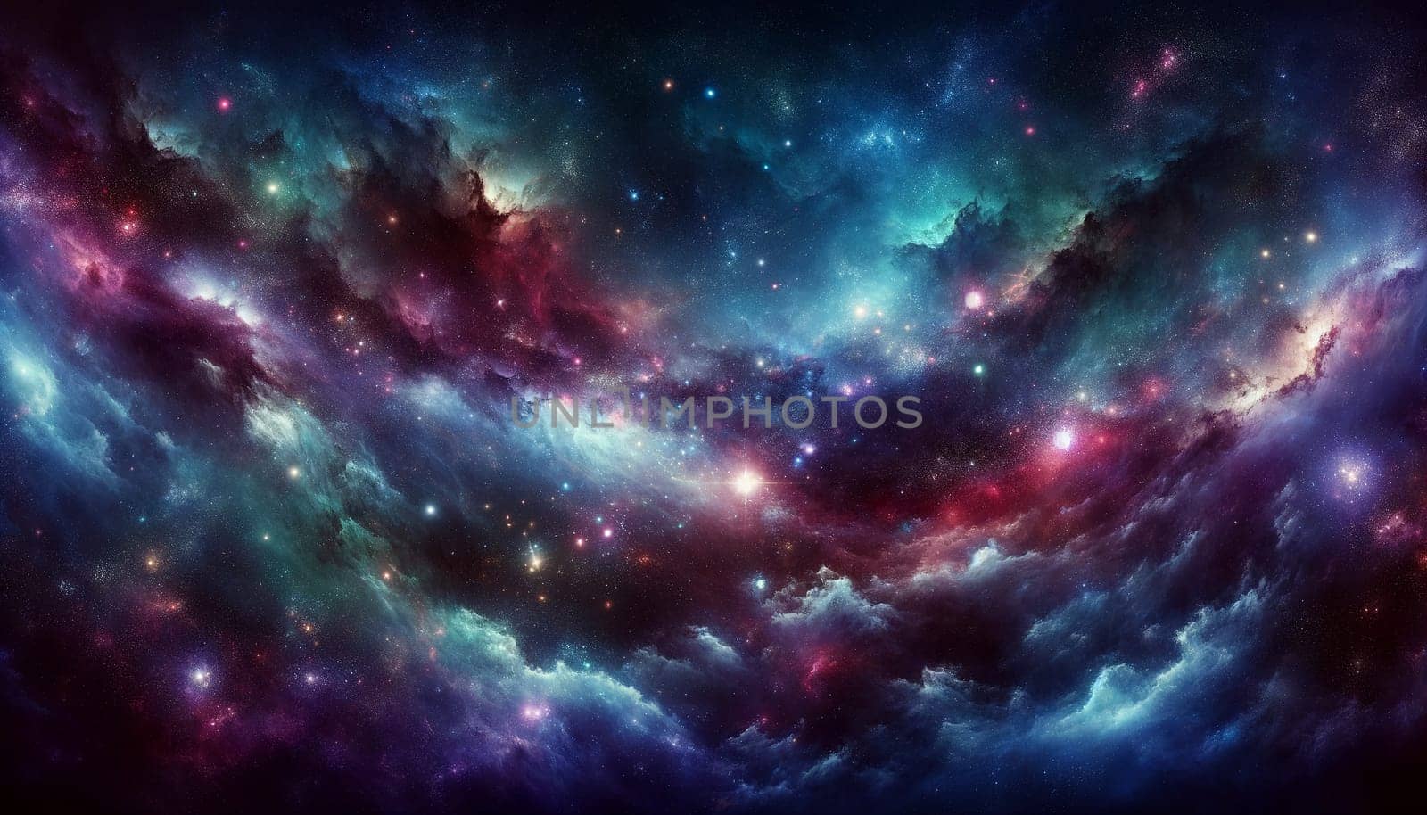 colorful star nebula in cosmic night sky, abstract space background by Annado