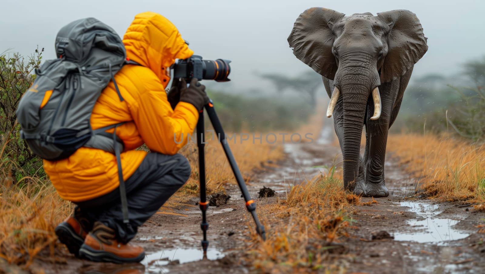 a person is taking a picture of an elephant in the rain by richwolf