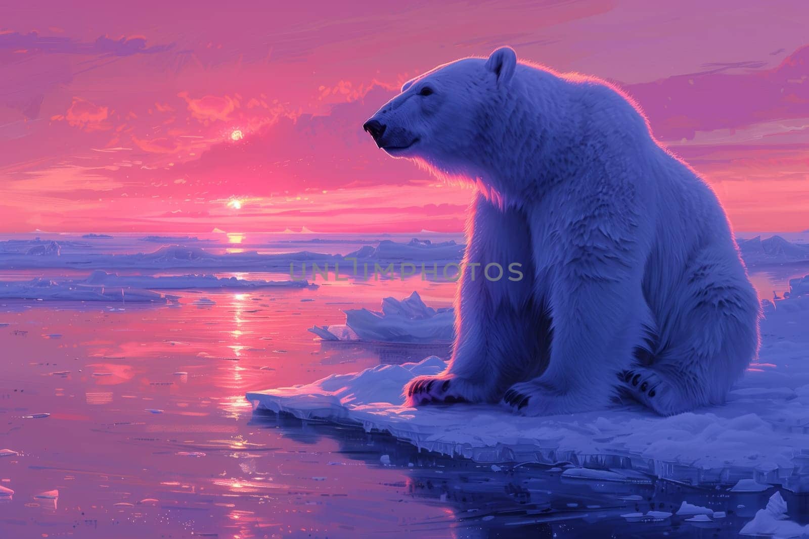 A carnivorous polar bear rests on ice in the electric blue ocean by richwolf