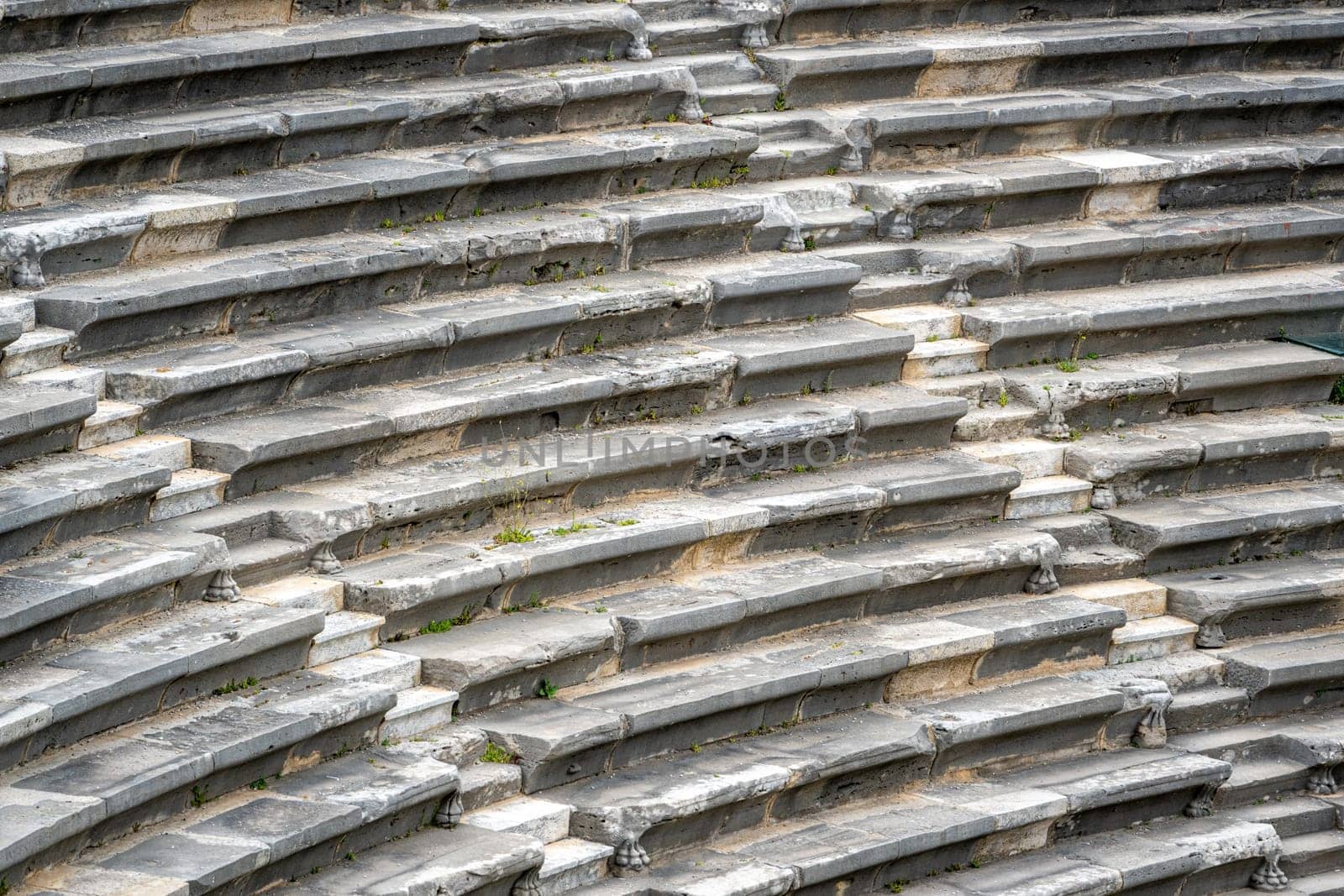 Amphitheatre and ornate marble ruins in the ancient city of Side, Antalya by Sonat