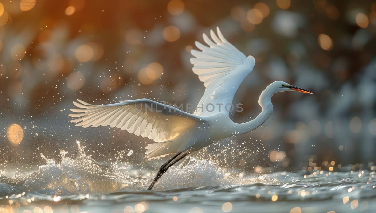 A white seabird gracefully glides over the liquid expanse of the lake by richwolf