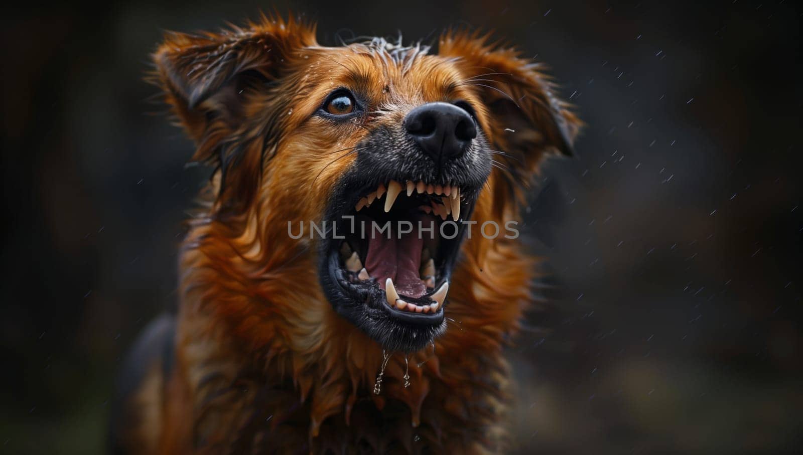 A close up of a carnivorous terrestrial animal, a brown dog with its mouth open. This dog breed is known for being a loyal companion dog and a working animal, with a furry coat and a snout