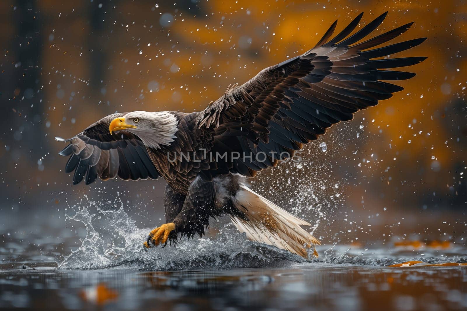 Bald eagle, a sea eagle in Accipitridae family, soars over the water by richwolf