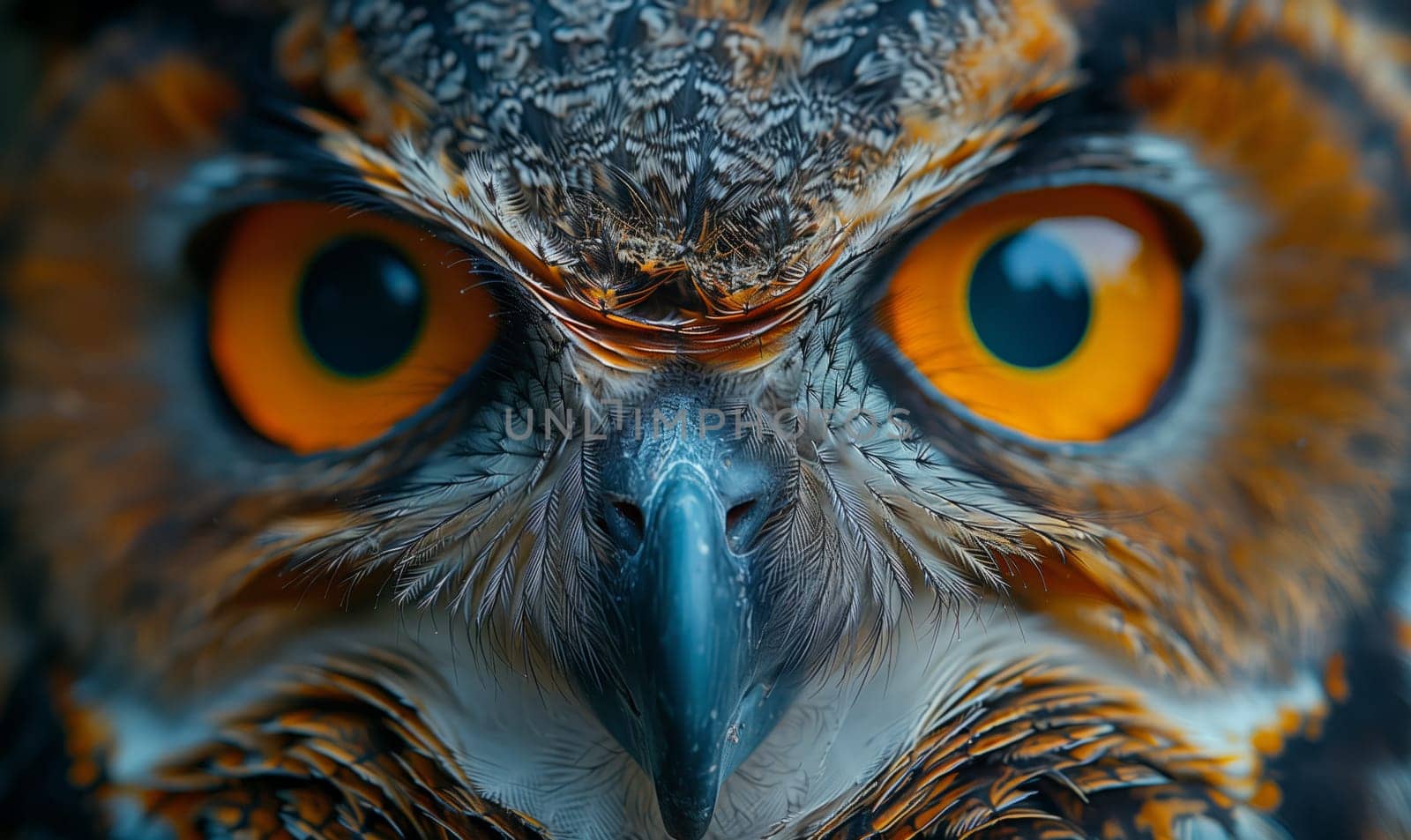 Closeup of an Eastern Screech owls face with bright orange eyes by richwolf