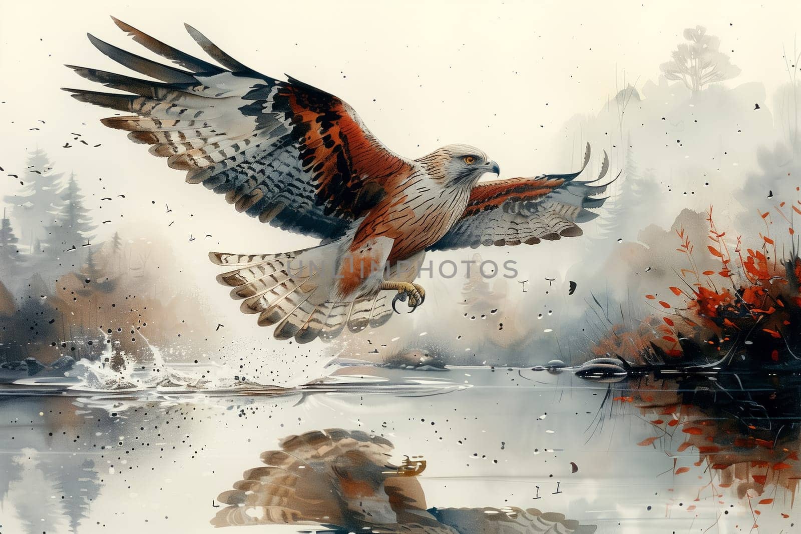 Accipitridae bird flying over water, a majestic scene in nature captured in art by richwolf