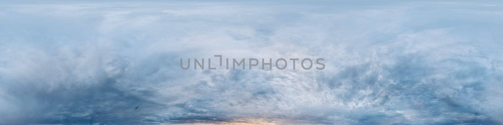 Dramatic overcast sky panorama with dark gloomy Cumulonimbus clouds. HDR 360 seamless spherical panorama. Sky dome in 3D, sky replacement for aerial drone panoramas. Climate and weather change. by panophotograph