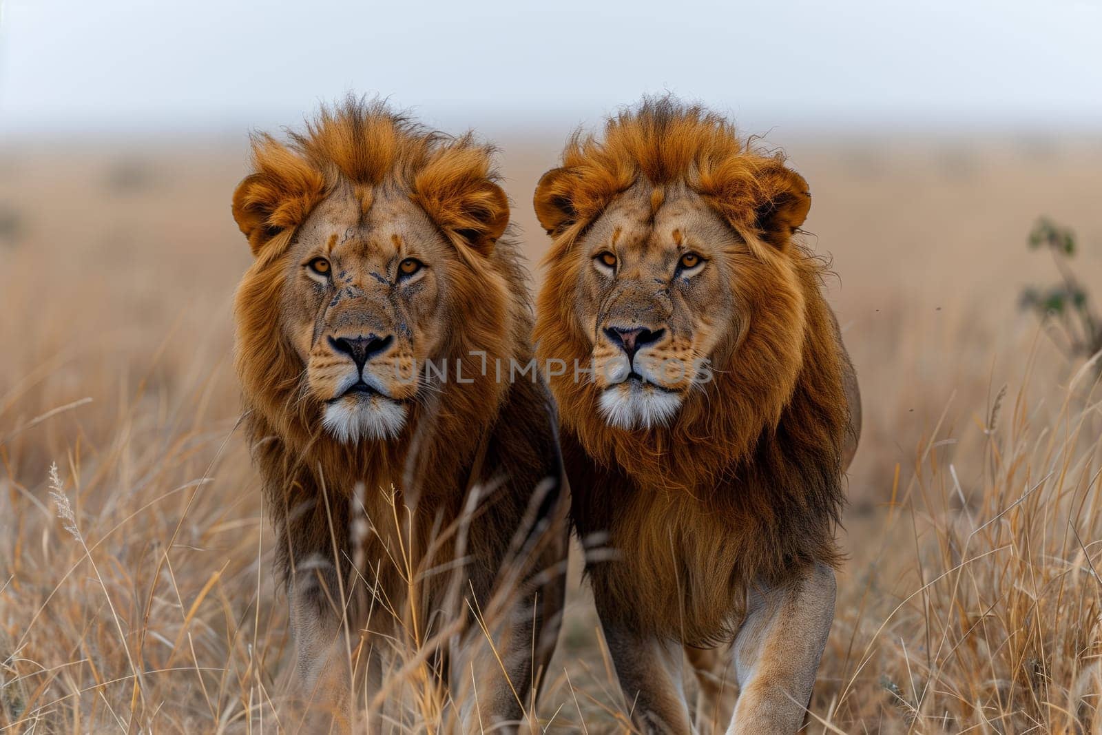 Two Felidae with whiskers are walking in a grassland ecoregion by richwolf