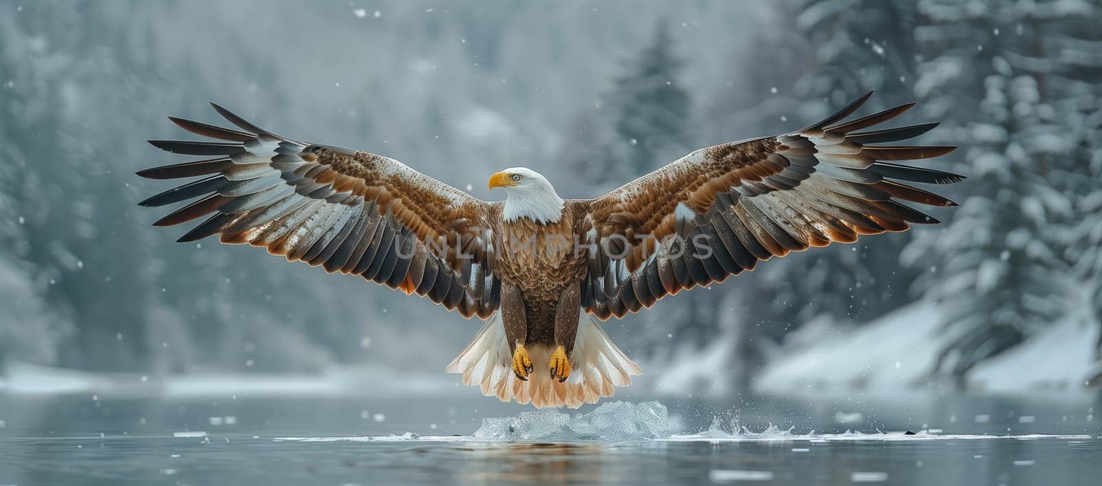 Accipitridae bird of prey, an eagle with a powerful beak soaring over water by richwolf
