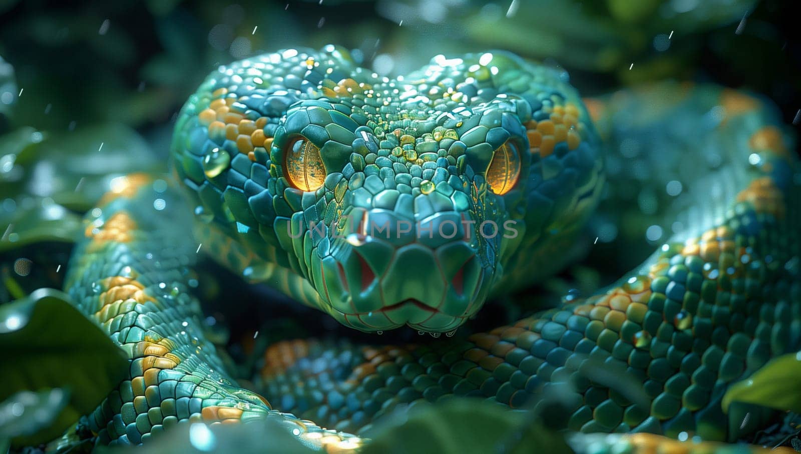 Closeup shot of a blue and gold reptile organism in the jungle by richwolf