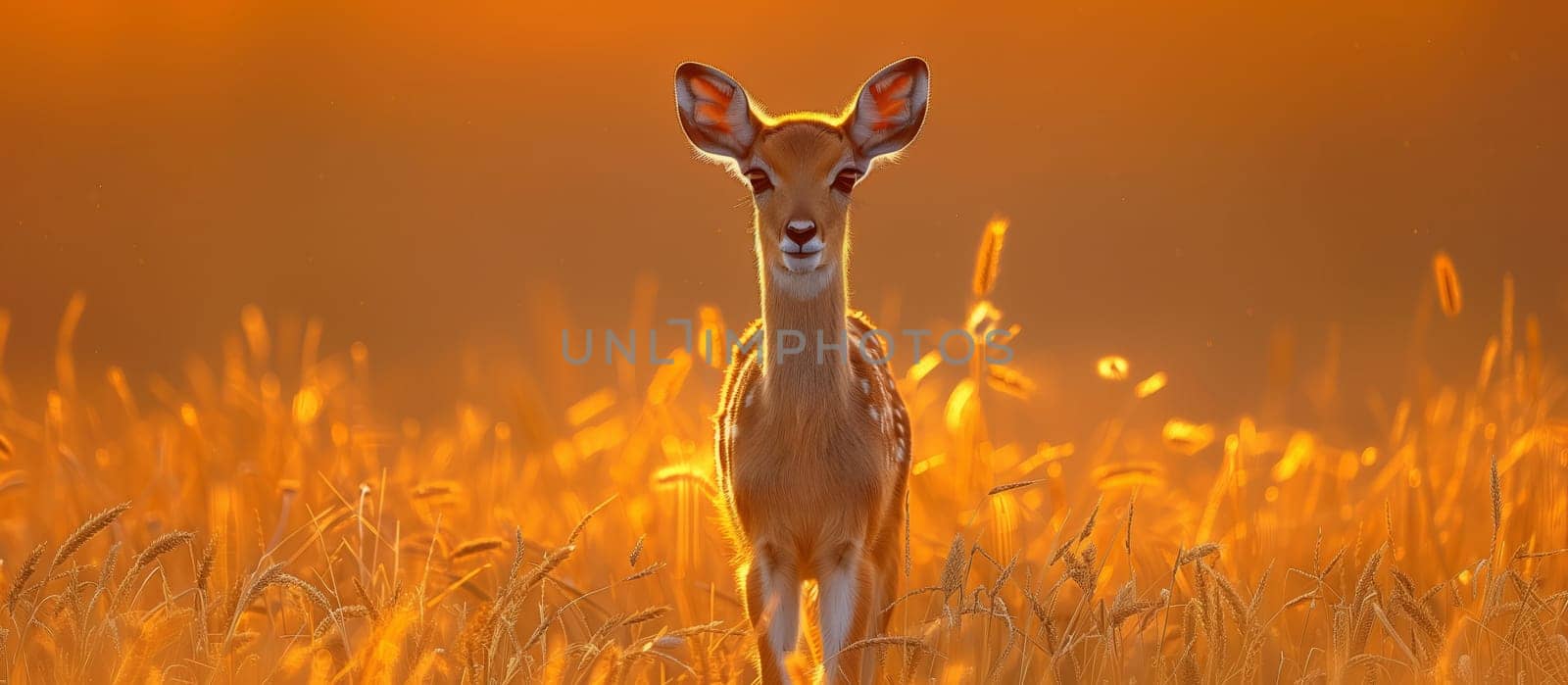 Deer standing in tall grass on a meadow, gazing at the camera by richwolf