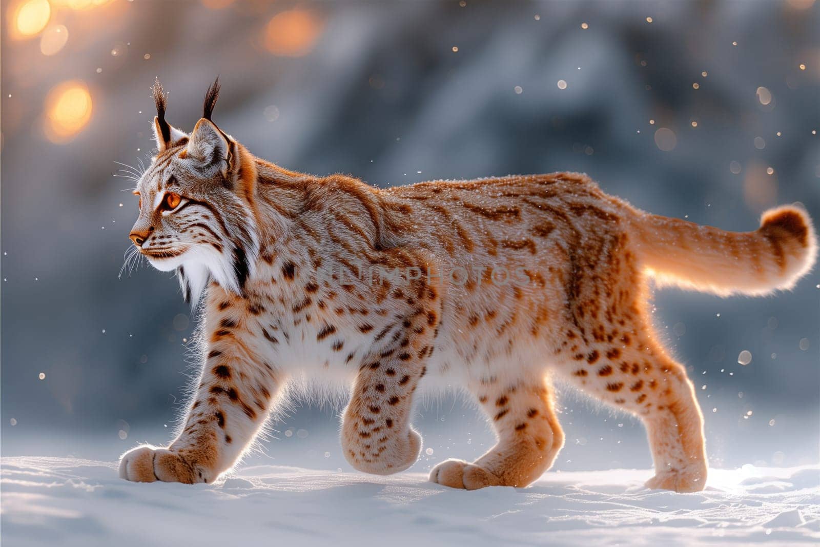 a lynx is walking through the snow in the wild by richwolf