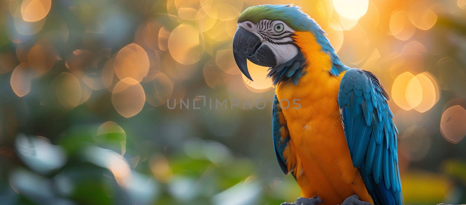 A blue and yellow Macaw is perched on a tree branch by richwolf
